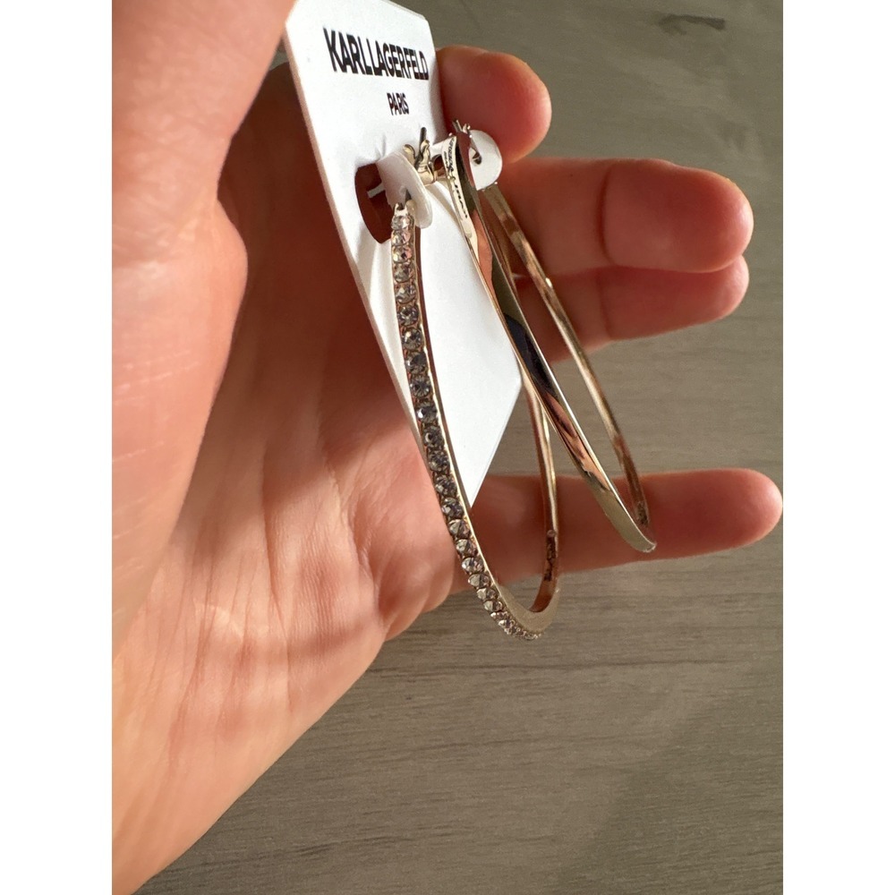 Karl Lagerfeld Paris Hoop Earrings Crystal Accented Gold Tone Large